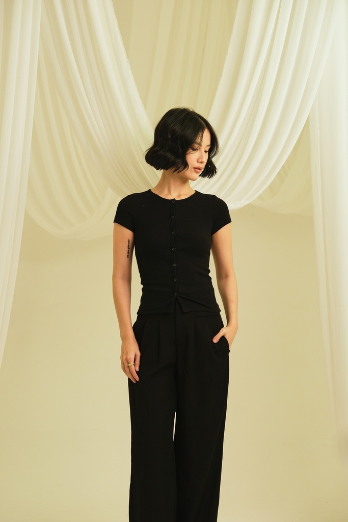 [INS02-0003-BLACK/S] Bella Ribbed Top (BLACK, S)