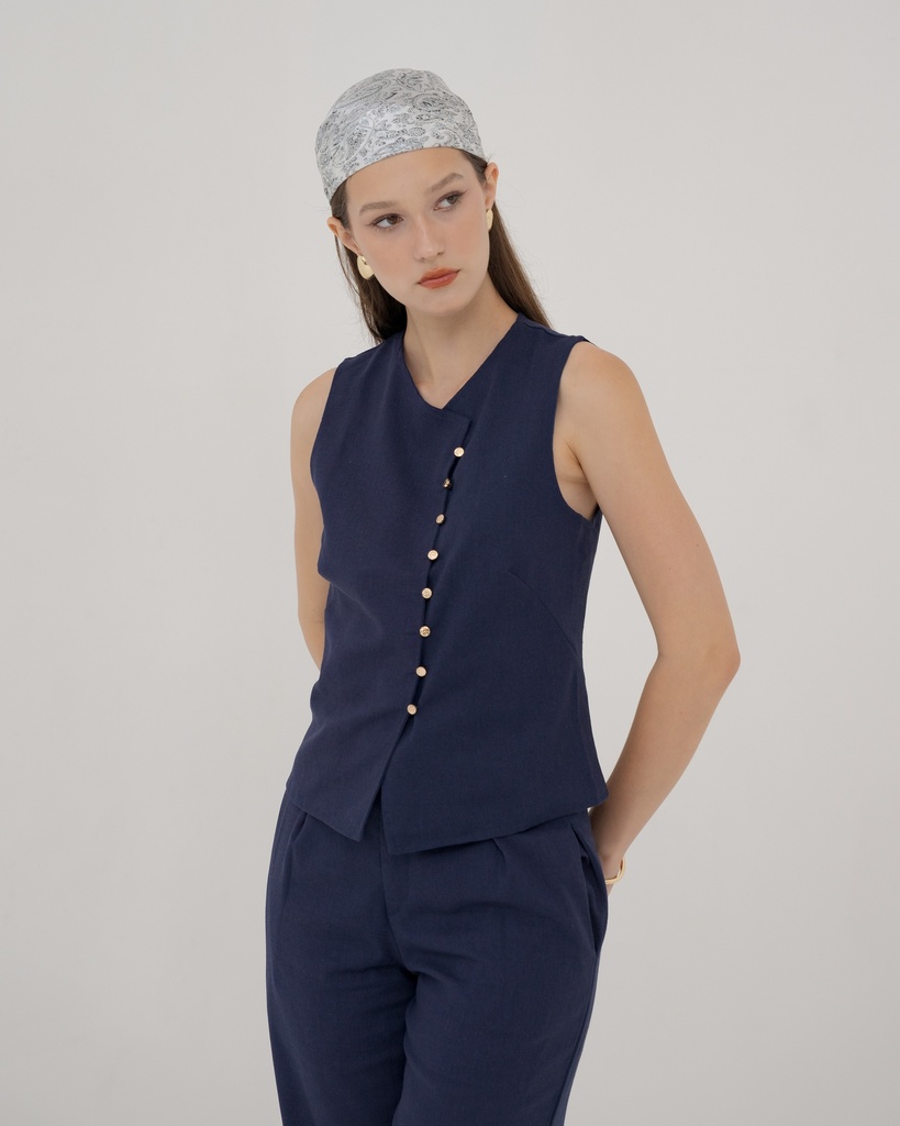 [INS98-0001-NAVY/S] Milla Linen Vest (S)