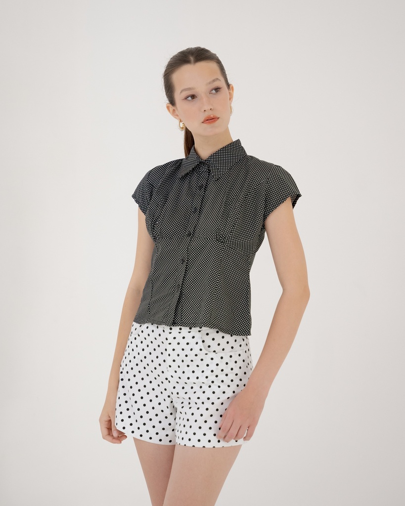 [INS98-0010-BLACK/S] Kairi Polkadot Top (BLACK, S)