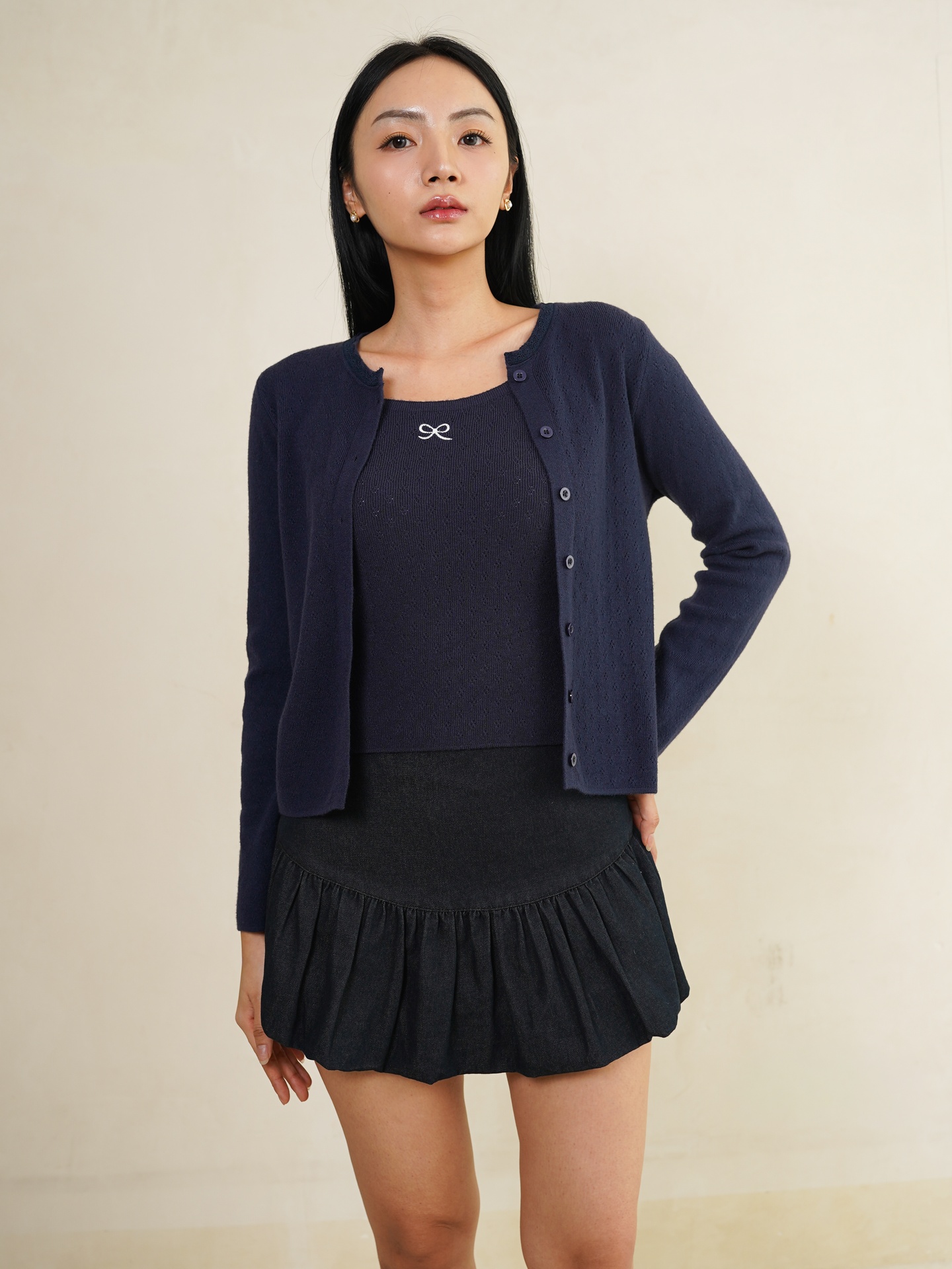 [INS06-0001-IVORY] Ribbon Knit Cardigan