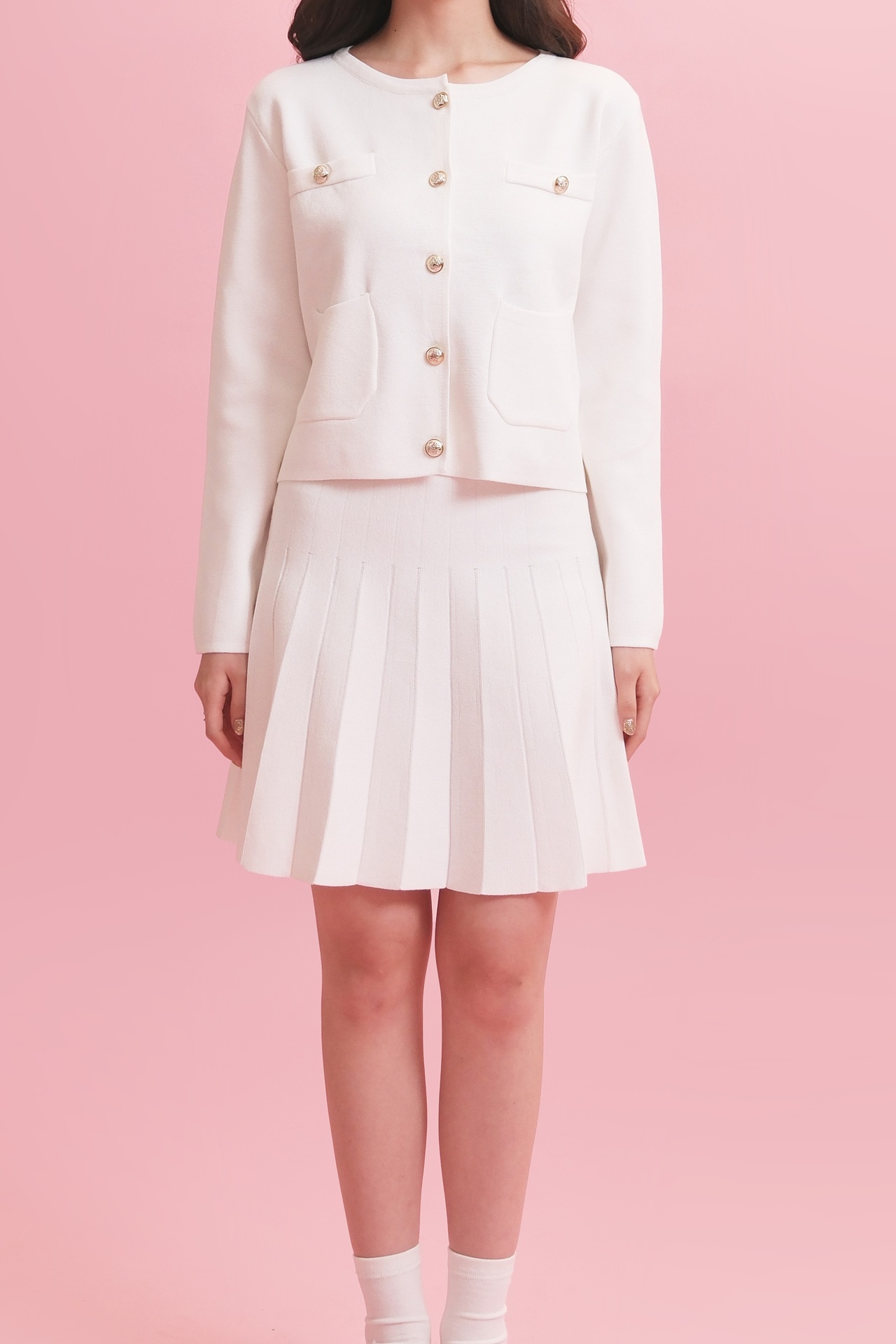 [INS03-0032-IVORY] Aurora Pleated Knit Skirt